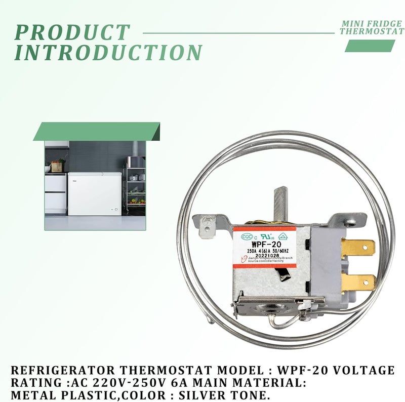BKIFU ترموستات ثلاجة فريزر 2 دبوس عالمي WPF-20، ترموستات ثلاجة صغيرة، AC 220V-250V 6A 60HZ، متوافق مع WPF-16 و WPF-18 - Image 3